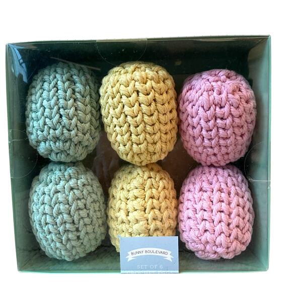 BUNNY BOULEVARD 6pk Crochet Eggs Pink Green Yellow Easter Decor Yarn Wrapped New - Picture 7 of 7